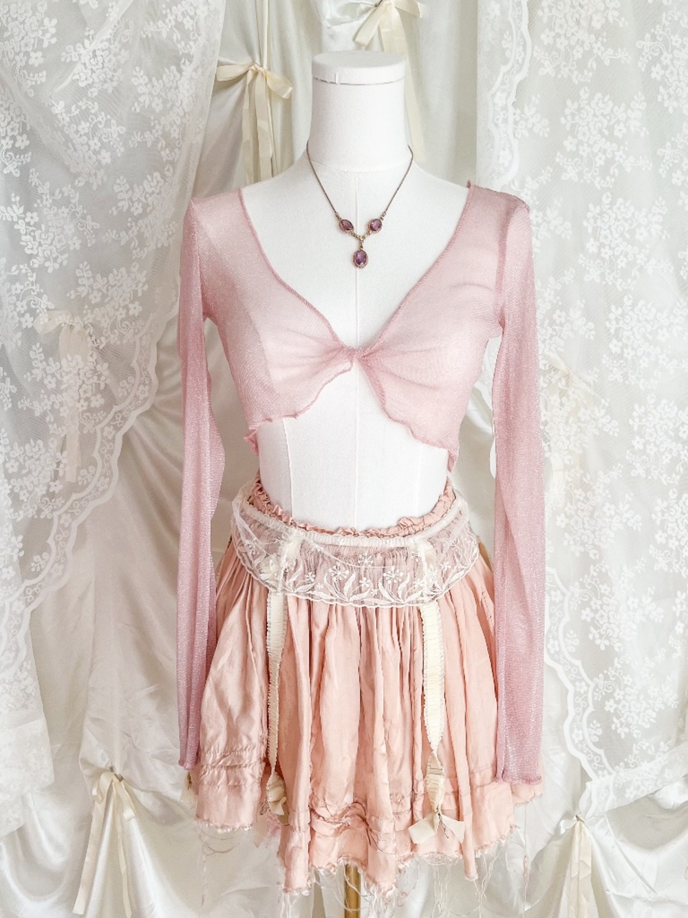 Sheer Pink Twist Front Bolero Top – Coquette Ballet Fairy Shrug